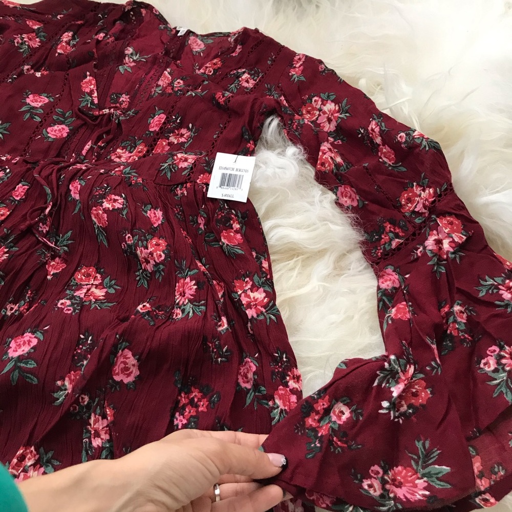 EN CRÈME WOMENS FLORAL PRINT TIE-FRONT PARTY DRESS - Picture 6 of 7